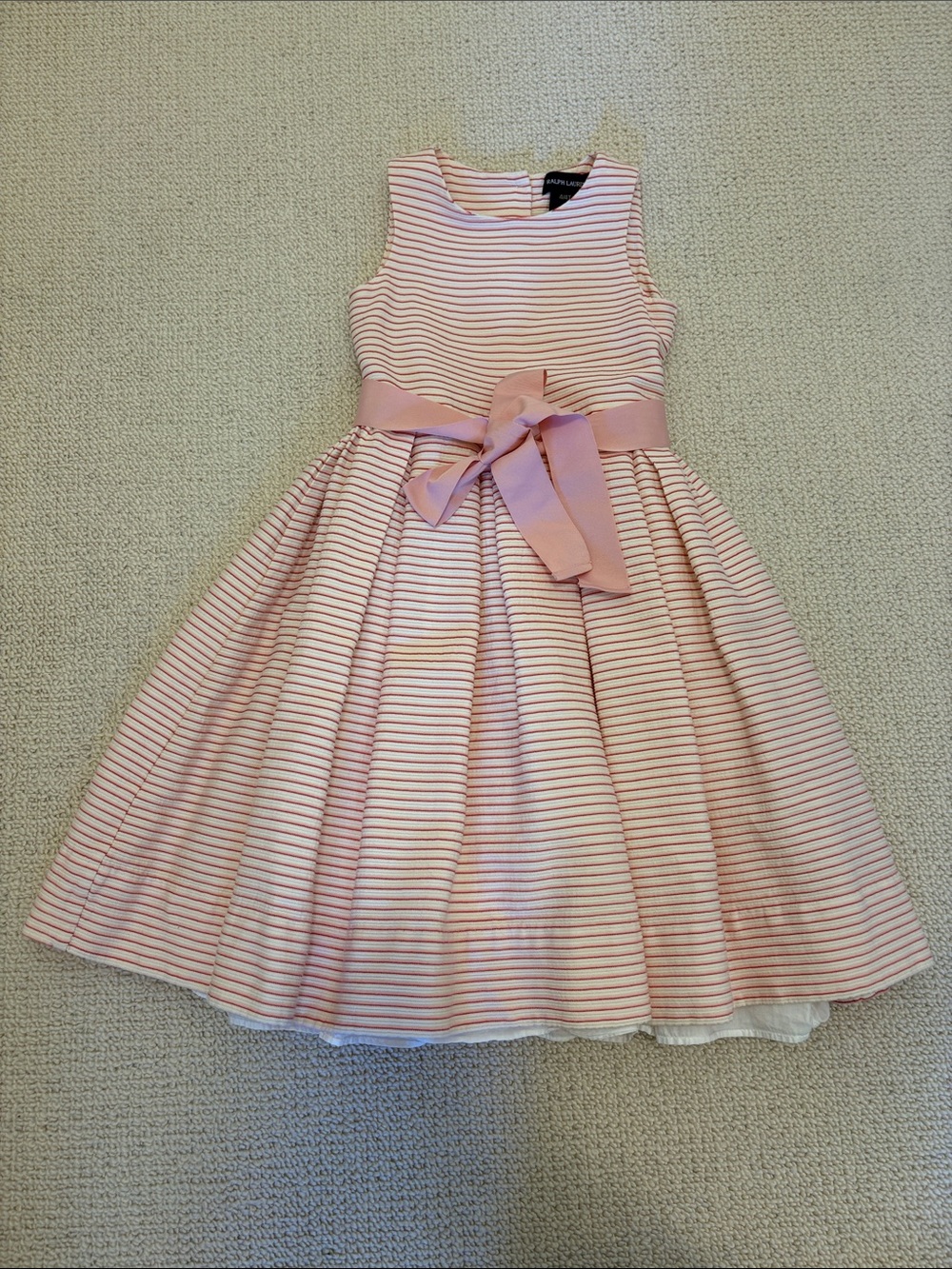 RALPH LAUREN Girls' Pink Striped Fit-and-Flare Dress with Bow